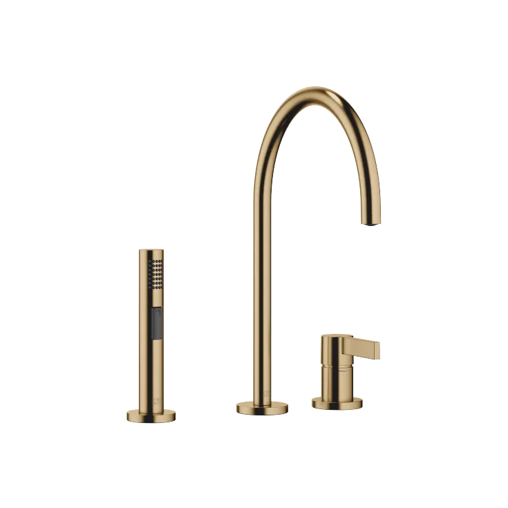 TARA ULTRA Mitigeur à deux trous avec rosaces individuelles avec douchette extractible - Dark Brass brossé - Set contenant 2 articles