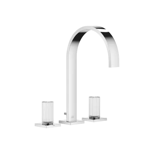 MEM Three-hole lavatory mixer with drain Glass Design CLIVIA medium - Chrome - Set containing 3 articles