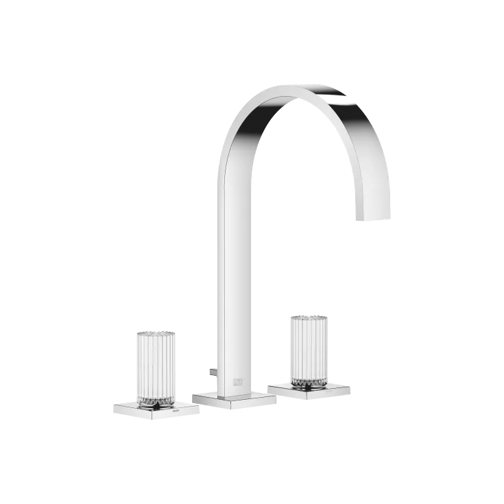 MEM Three-hole basin mixer with pop-up waste Glass Design CLIVIA medium - Chrome - Set containing 3 articles