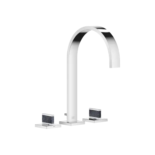 MEM Mélangeur lavabo à 3 trous avec garniture d'écoulement Nature Squared Dark Pen Mars Black - Chrome - Set contenant 3 articles