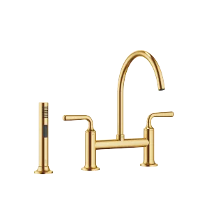 VAIA Two-hole bridge mixer with rinsing spray set - Brushed Durabrass (23kt Gold) - Set containing 2 articles
