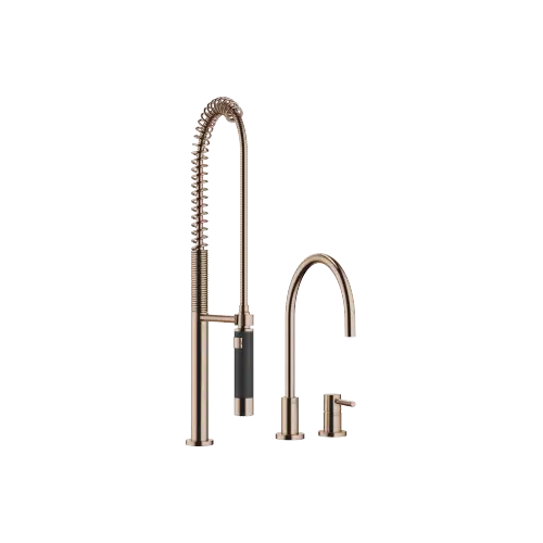 TARA Two-hole mixer with individual rosettes with profi spray set - Brushed Bronze (PVD) - Set containing 2 articles