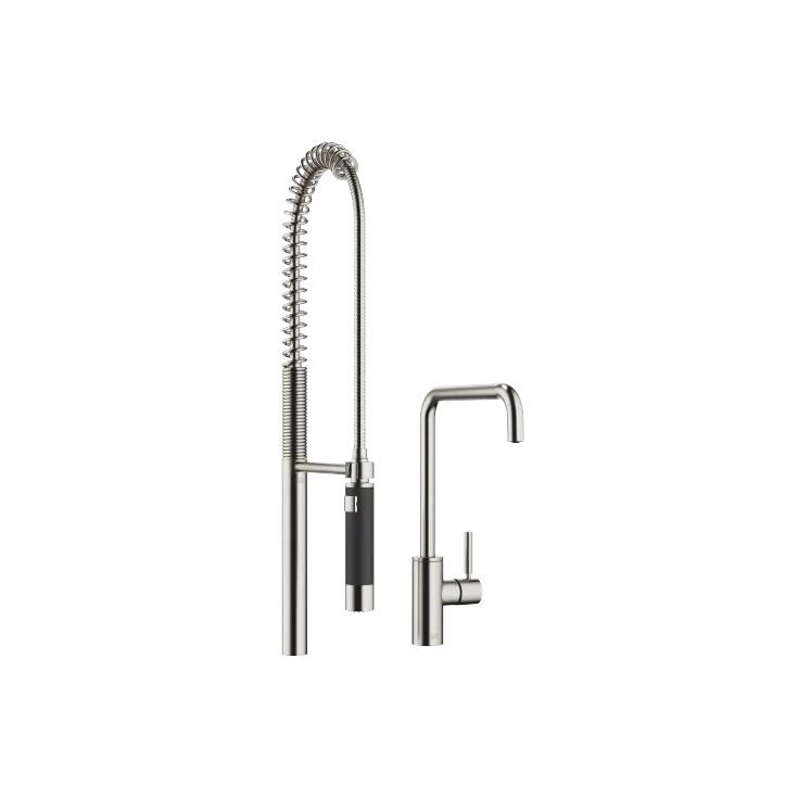 META SQUARE Single-lever mixer with profi spray set - Brushed Platinum - Set containing 2 articles