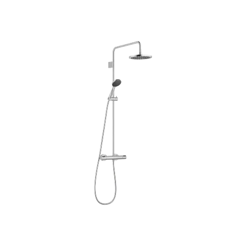 Showerpipe-Anwendung mit Brause-Thermostat FlowReduce 220 mm - Chrom gebürstet - Set aus 2 Artikeln
