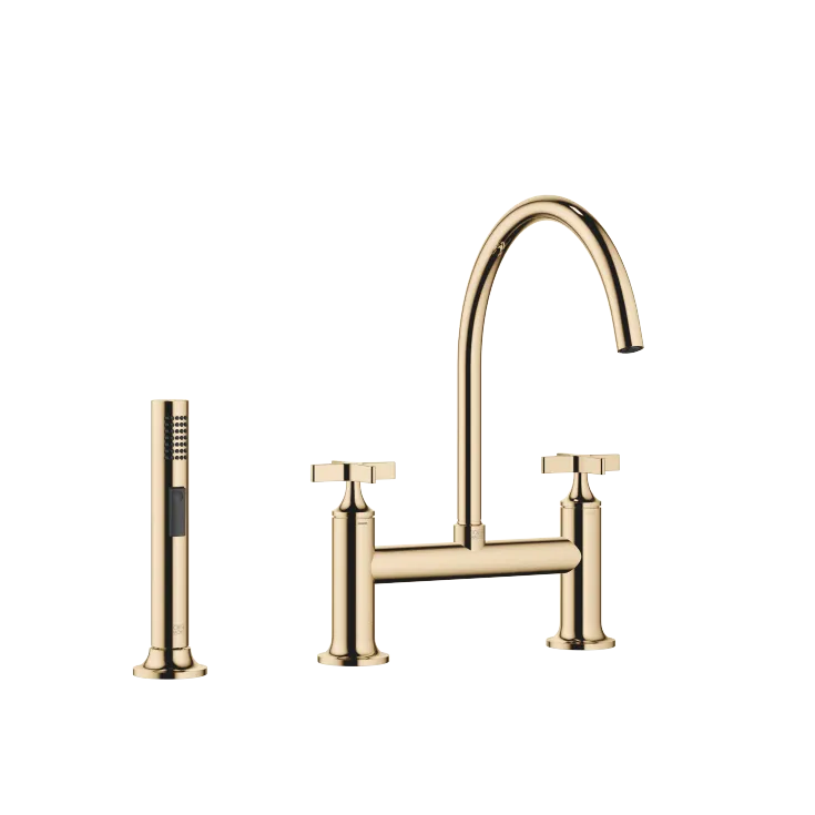 VAIA Two-hole bridge mixer with rinsing spray set - Durabrass (23kt Gold) - Set containing 2 articles