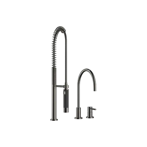 TARA Two-hole mixer with individual rosettes with profi spray set - Dark Chrome - Set containing 2 articles