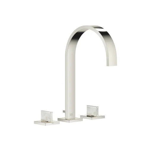 Mélangeur lavabo à 3 trous avec garniture d'écoulement Pearl Shell Callisto White - Set contenant 2 articles